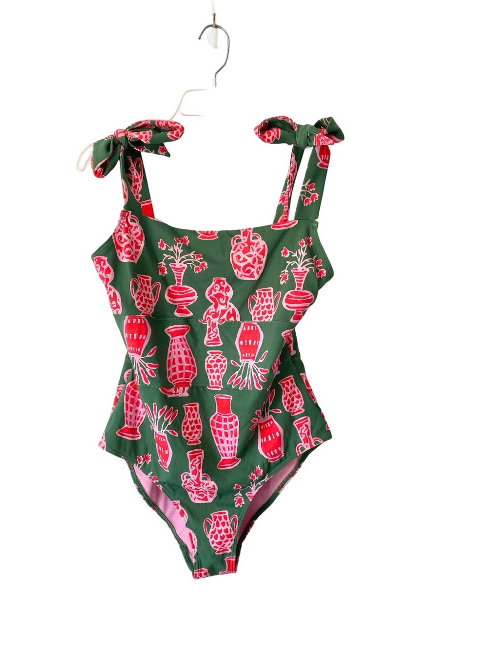 Celia B Granato One Piece Tie Shoulder Swimsuit Green Pink Size XL - Picture 2 of 8